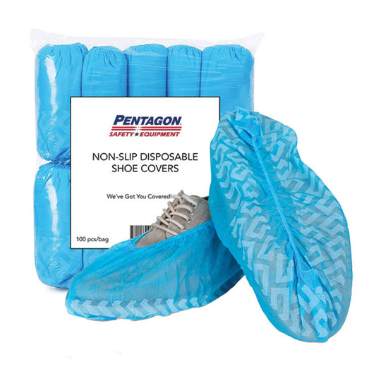 100 pcs - Disposable Anti-Skid Shoe Covers, 40 grams Premium, Tread Protection, Extra Large, Water Resistant, Non-Toxic, 100% Virgin Fabric, Blue