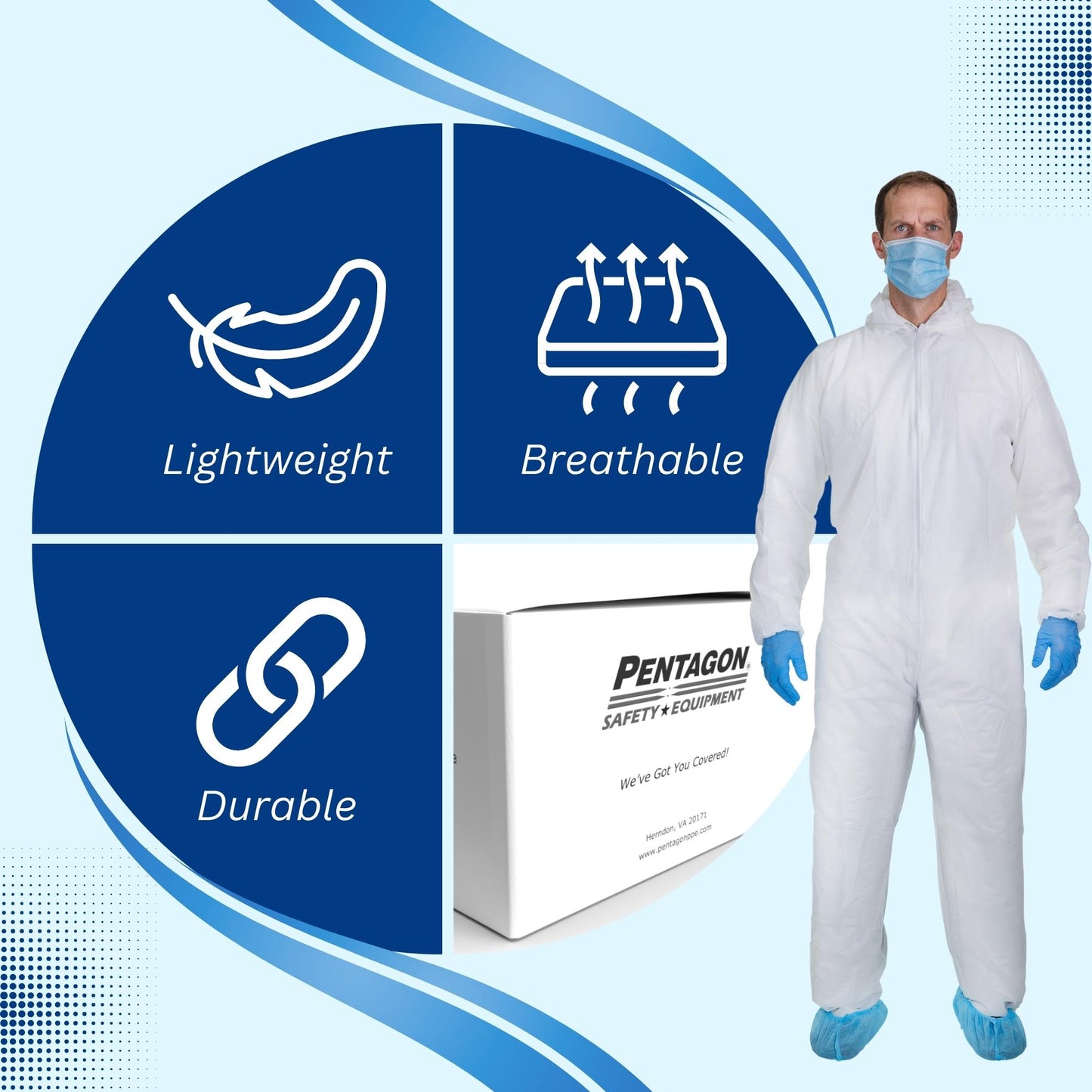 White Disposable Coveralls with Hood, Polypropylene PP Breathable Material, used for Spray Painting and Cleaning Work