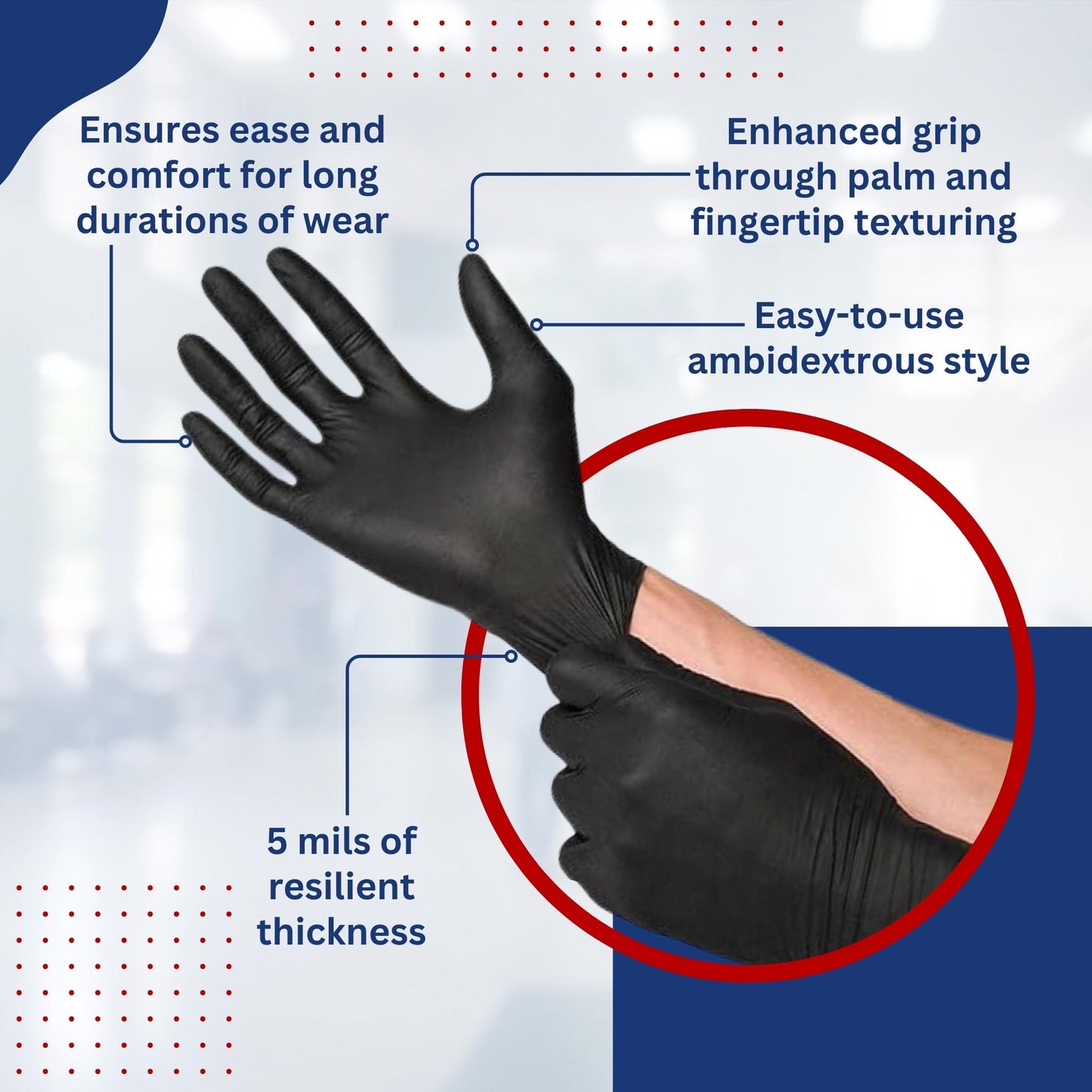 Black Hawk - 5 mils Disposable Nitrile Gloves, Black, Powder Free, Latex Free, Industrial Gloves