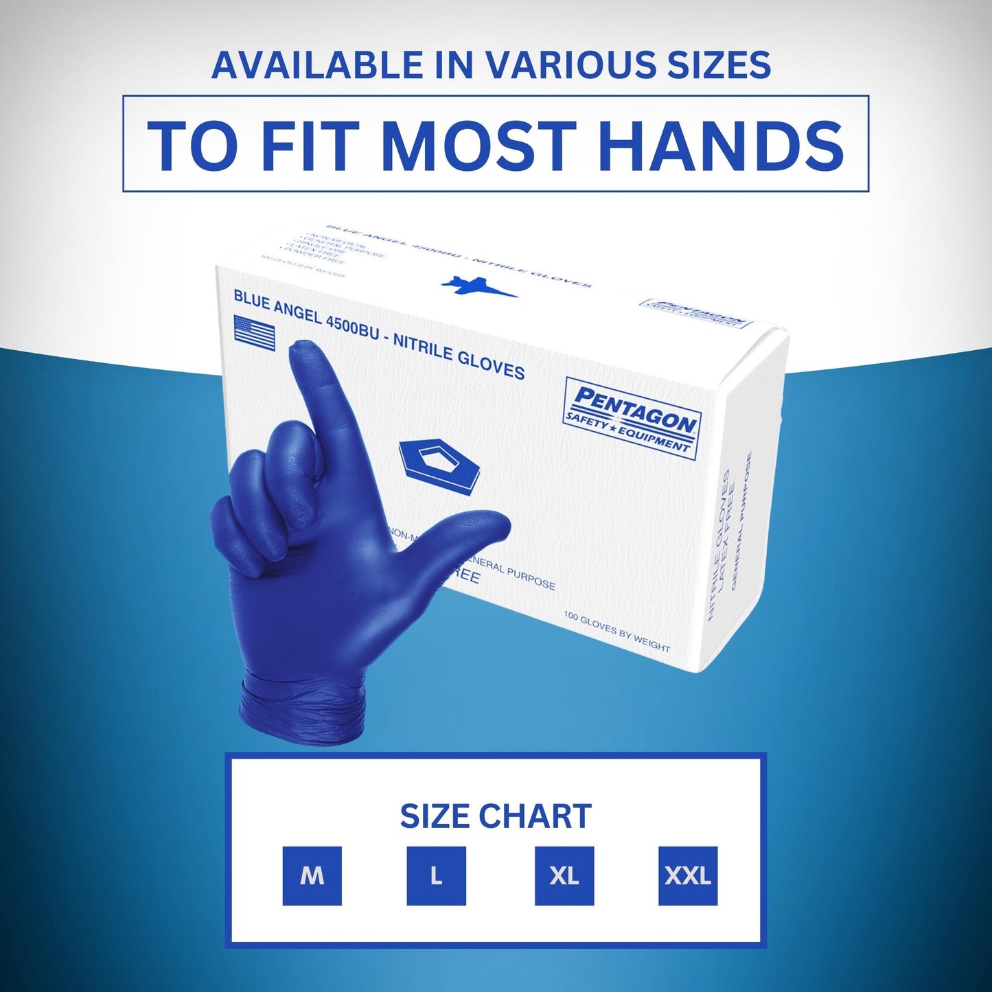 Blue Angel - 5 mils Disposable Gloves, Latex Free, Powder Free, Industrial Nitrile Gloves