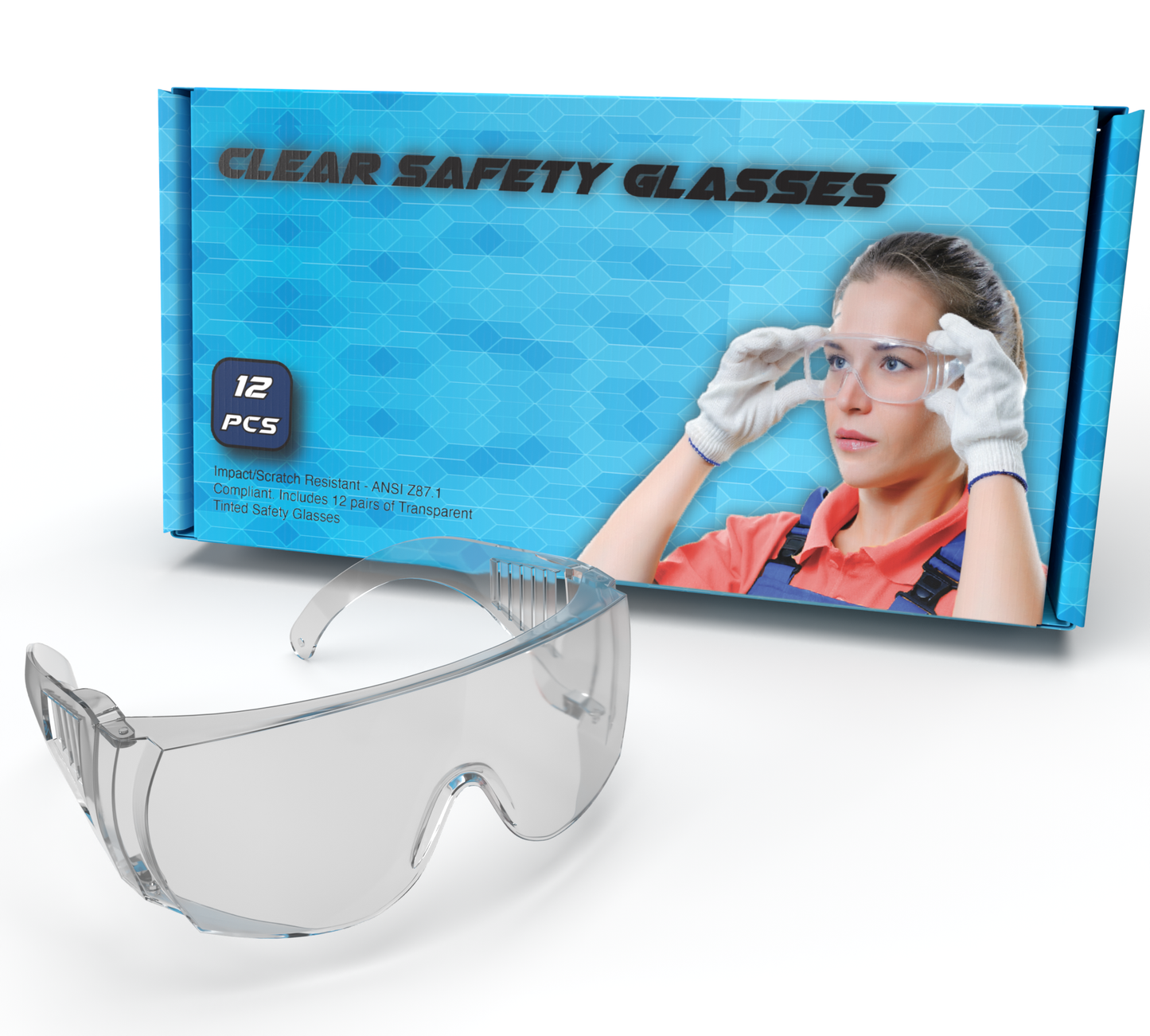 Clear Safety Glasses, Anti-Fog, Scratch Resistant, Fit Over Eyeglasses Goggles, Industrial Grade Protection, Transparent