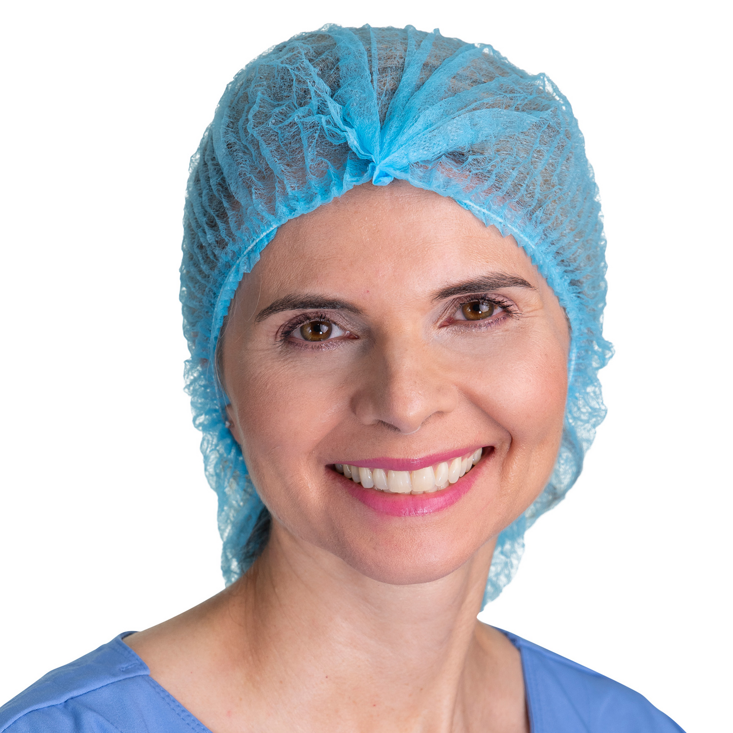 Blue Bouffant Hairnet on Woman