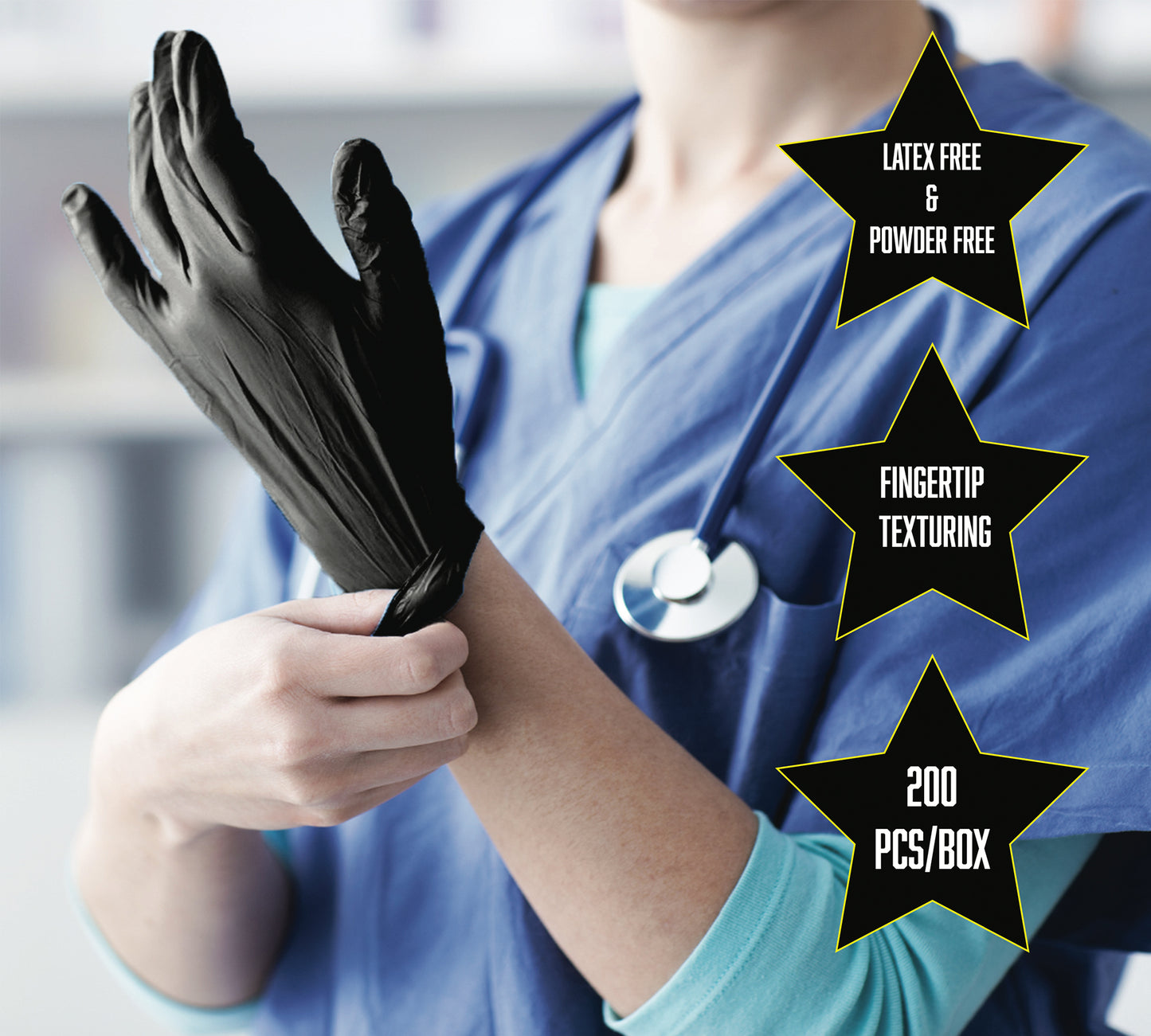 Dark Star Nitrile Examination Gloves - Disposable, Latex and Powder Free, Black Medical Glove, Exam Grade, Tattoo, Lab, Cleaning