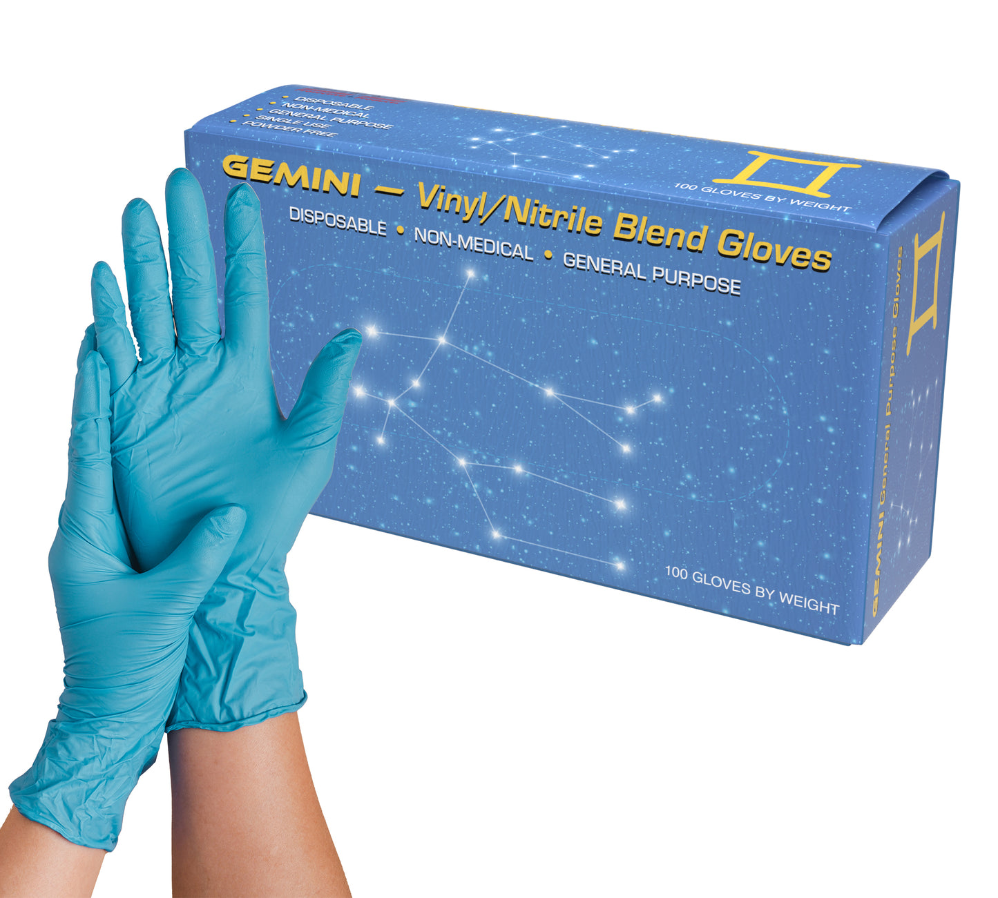 Gemini - Disposable All Purpose Gloves, Blue Synthetic Gloves, Latex Free, Powder Free