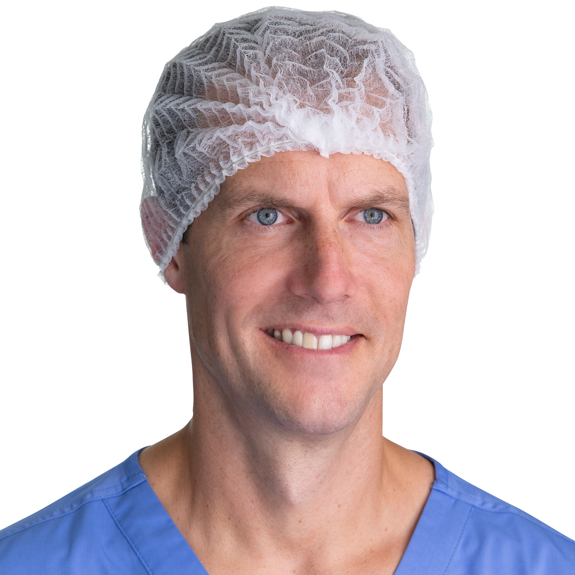 White Bouffant Hairnet on Man