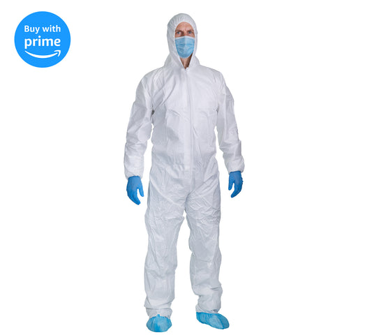 5 Pack - Protective Coverall Suits With Hood Elastic Wrists, Ankles and Waist, For Painting/Industrial Use