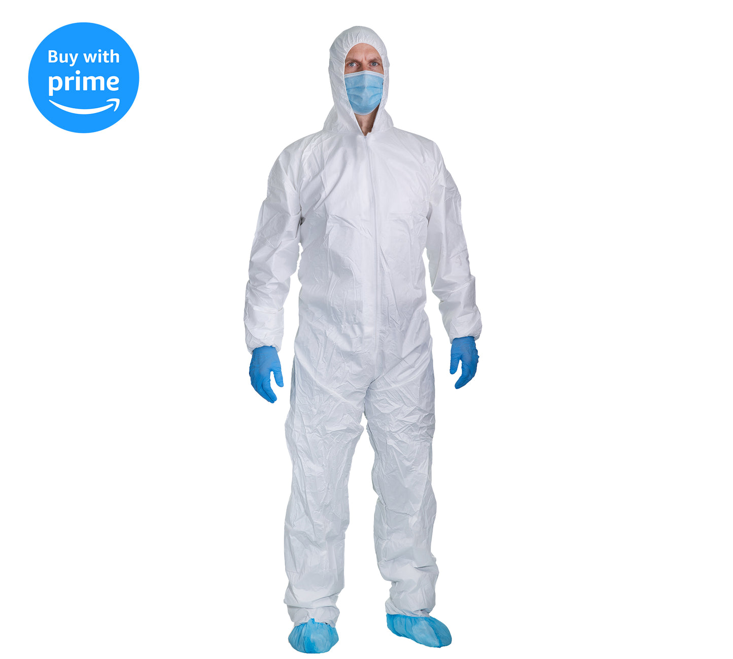 Microporous Protective Tyvek Coverall Suits With Hood Elastic Wrists, Ankles and Waist, Single Zipper, For Painting/Industrial Use