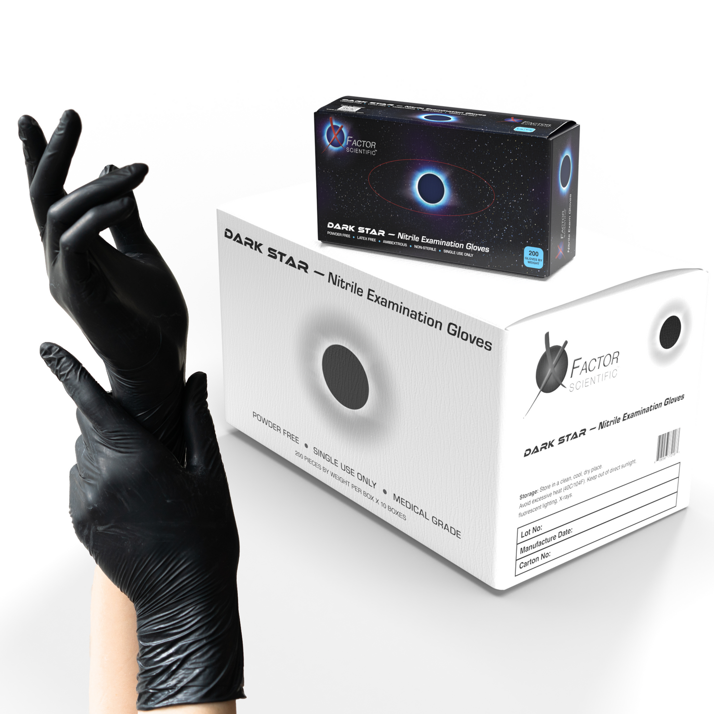 Dark Star Nitrile Examination Gloves - Disposable, Latex and Powder Free, Black Medical Glove, Exam Grade, Tattoo, Lab, Cleaning