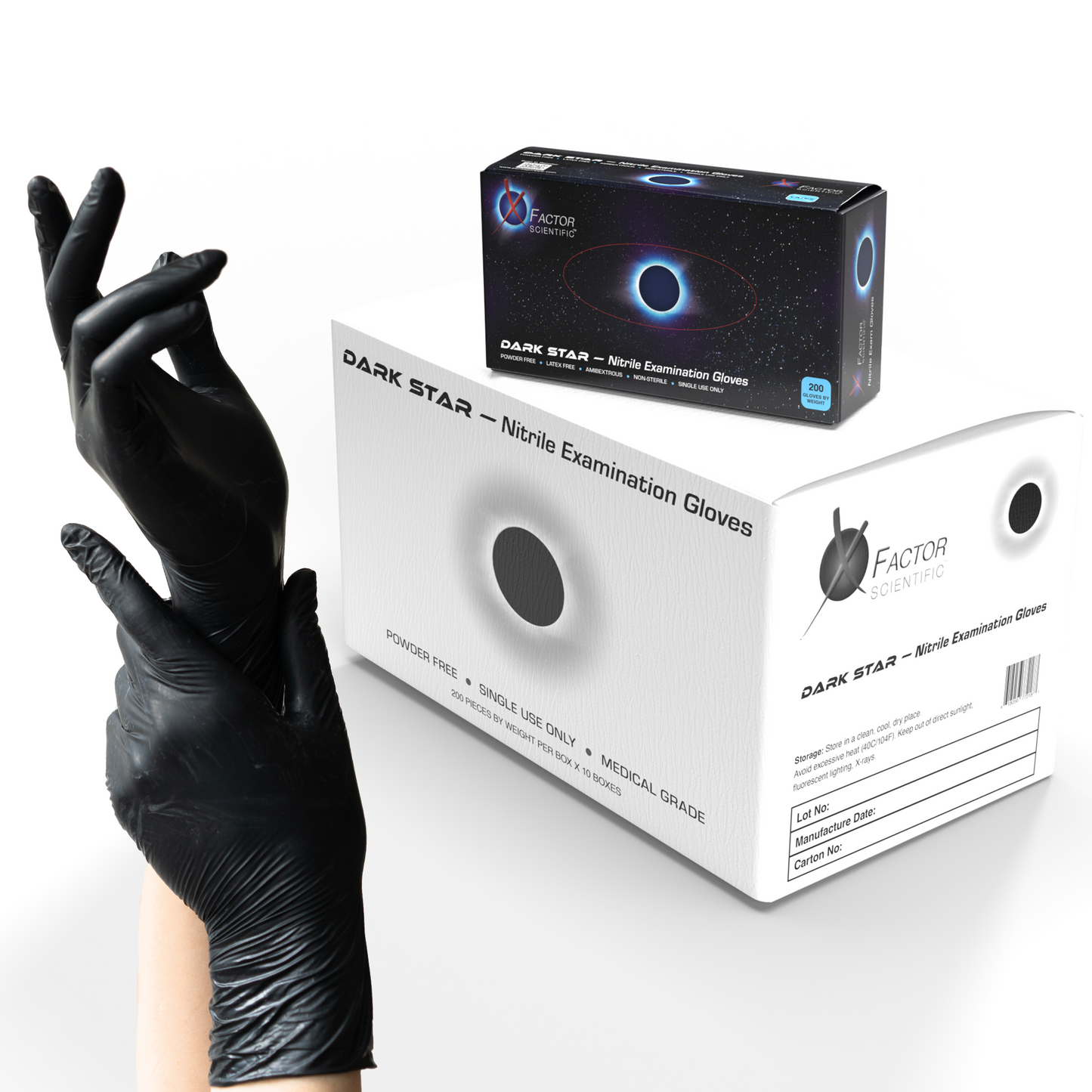 Dark Star Nitrile Examination Gloves -  Disposable, Latex and Powder Free, Black Medical Glove, Exam Grade, Tattoo, Lab, Cleaning