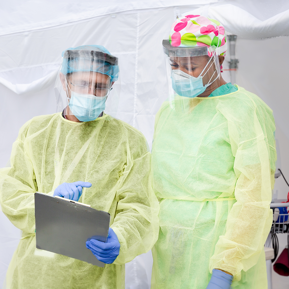 Disposable Protective Isolation Gown in use