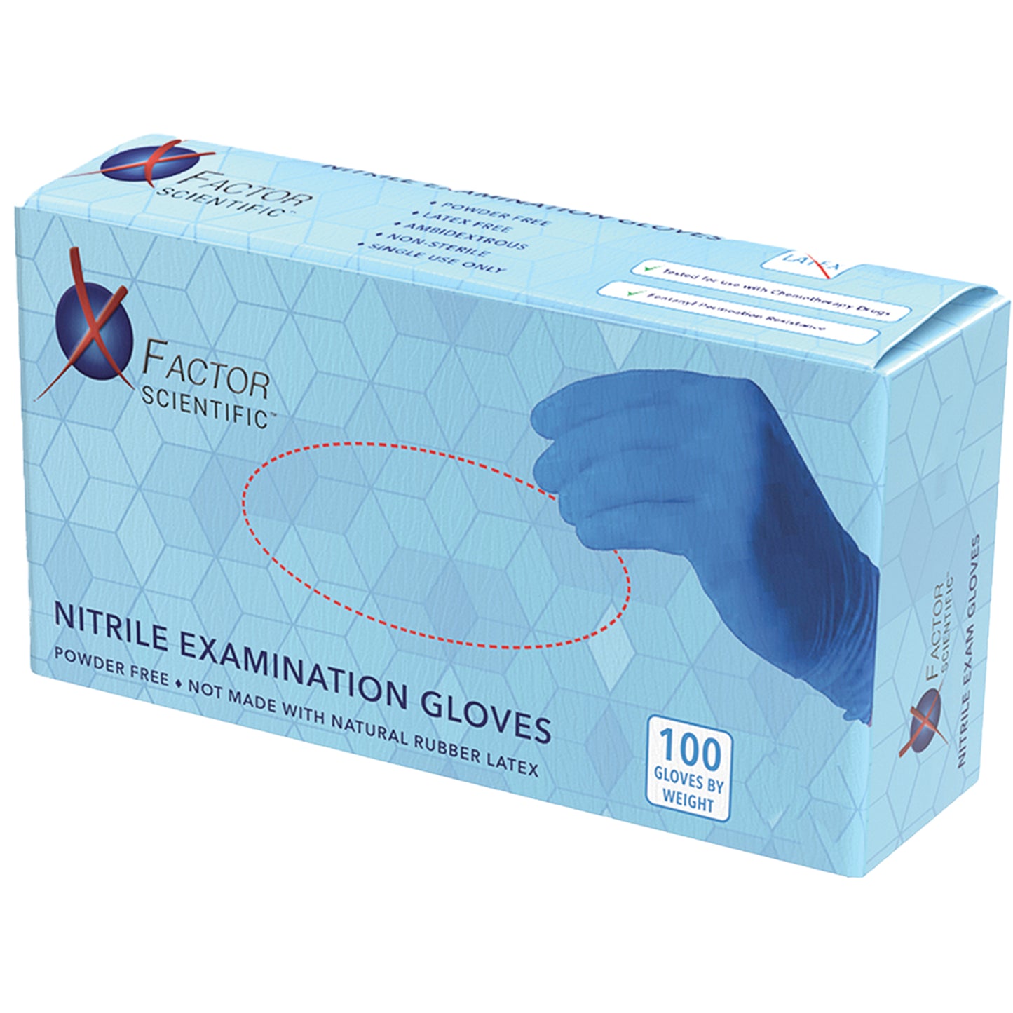 X Factor Scientific - 4 mils Exam Grade Nitrile Gloves, Powder Free, Medical Grade, Finger Textured, Latex Free Protective Glove, Food Safe FDA Approved