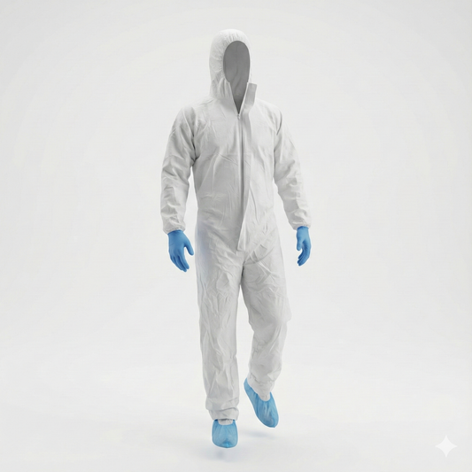 Protective Coveralls with Hood Breathable 3-Layer PTFE Suit for Industrial Use (5 Pack, Large)