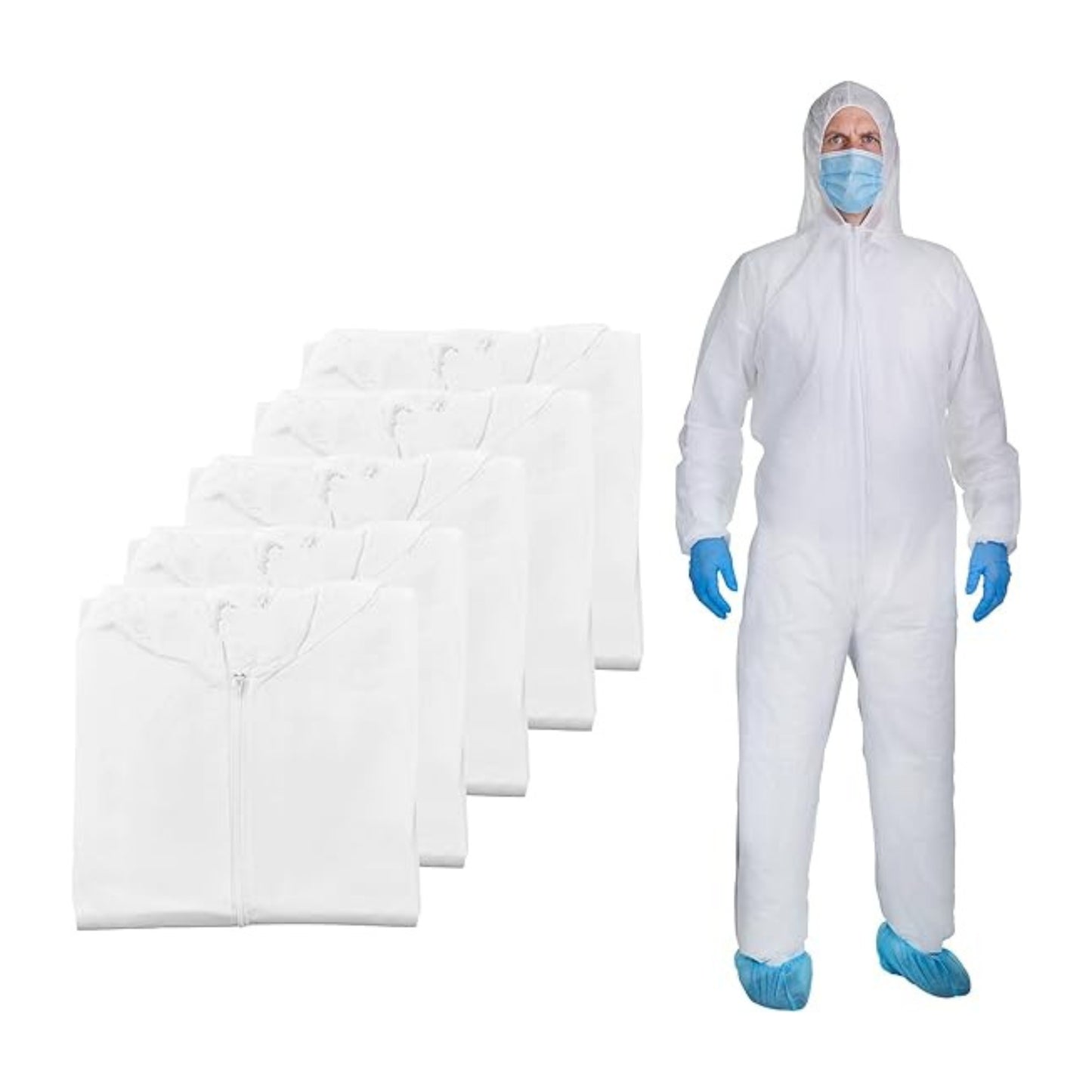 White Disposable Coveralls with Hood, Polypropylene PP Breathable Material, used for Spray Painting and Cleaning Work