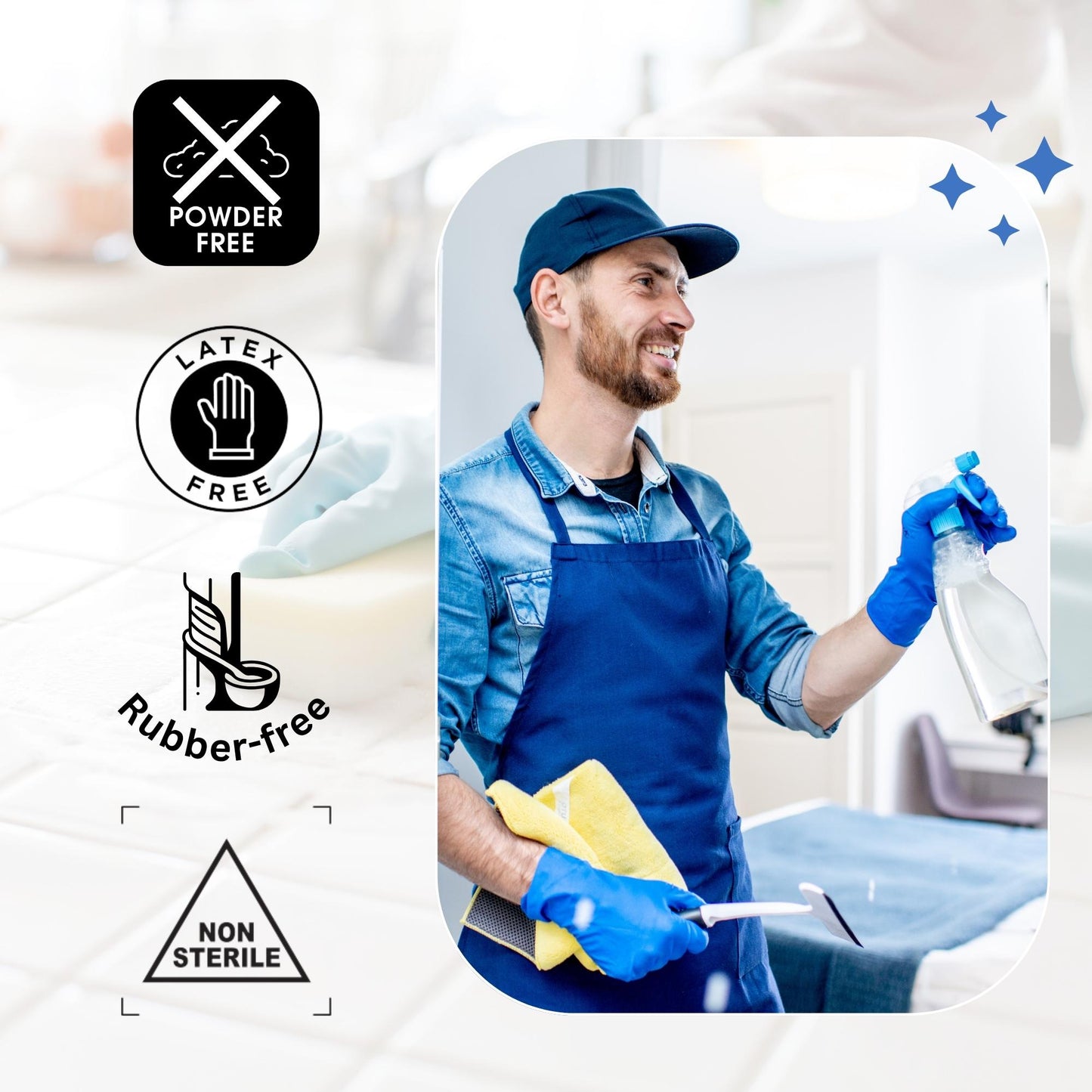 Blue Angel - 5 mils Disposable Gloves, Latex Free, Powder Free, Industrial Nitrile Gloves