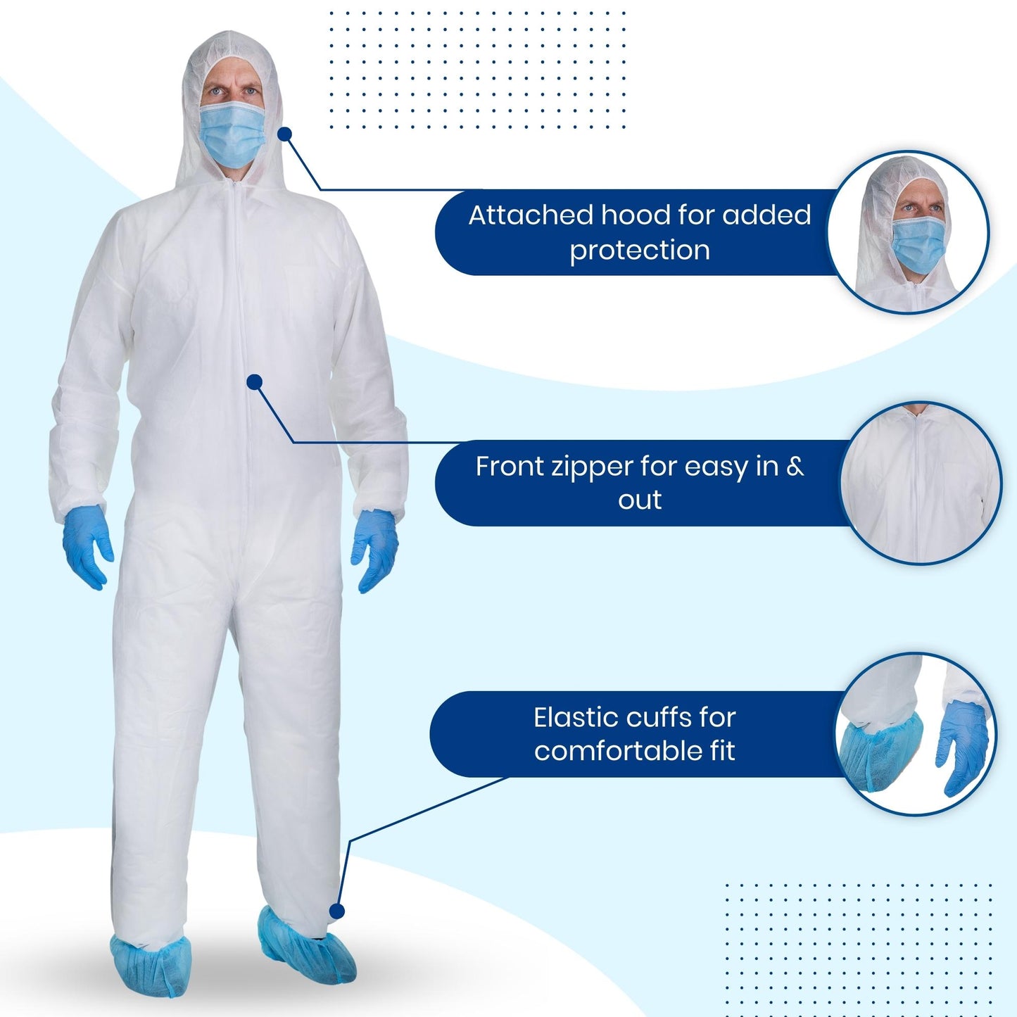 White Disposable Coveralls with Hood, Polypropylene PP Breathable Material, used for Spray Painting and Cleaning Work