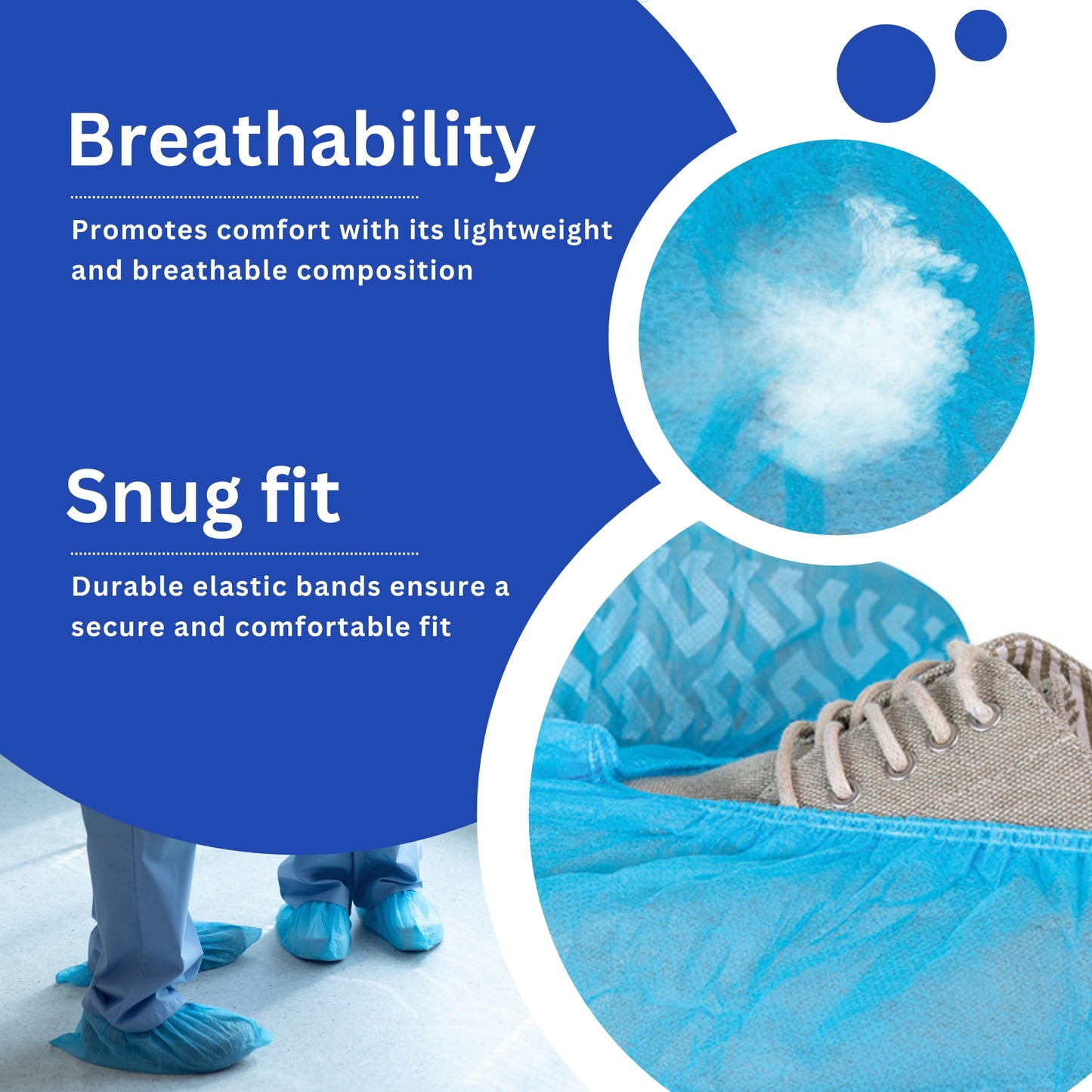 100 pcs - Disposable Anti-Skid Shoe Covers, 40 grams Premium, Tread Protection, Extra Large, Water Resistant, Non-Toxic, 100% Virgin Fabric, Blue