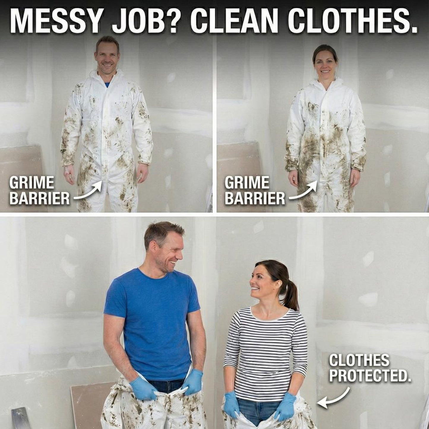 Protective Coveralls with Hood Breathable 3-Layer PTFE Suit for Industrial Use (5 Pack, Large)