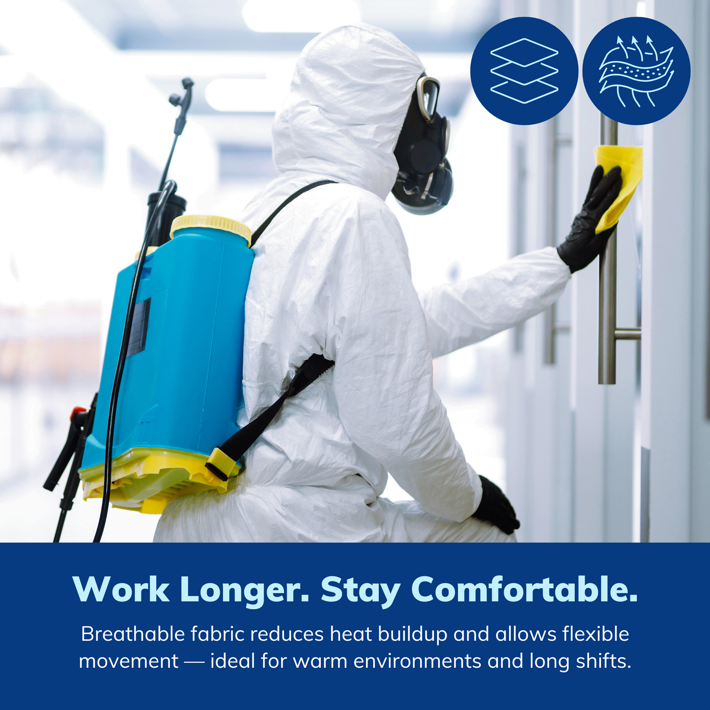 Protective Coveralls with Hood Breathable 3-Layer PTFE Suit for Industrial Use (5 Pack, Large)