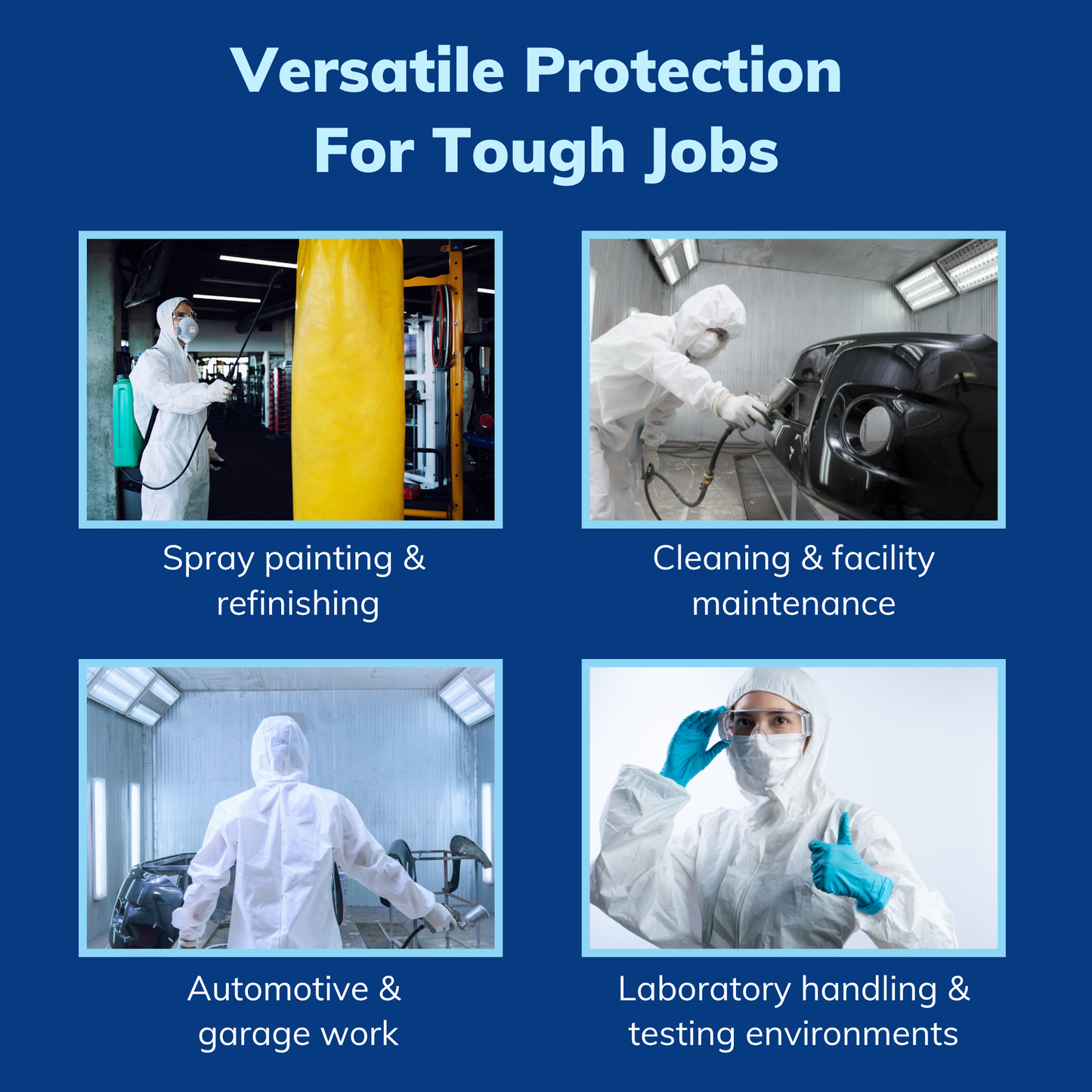 Protective Coveralls with Hood Breathable 3-Layer PTFE Suit for Industrial Use (5 Pack, Large)