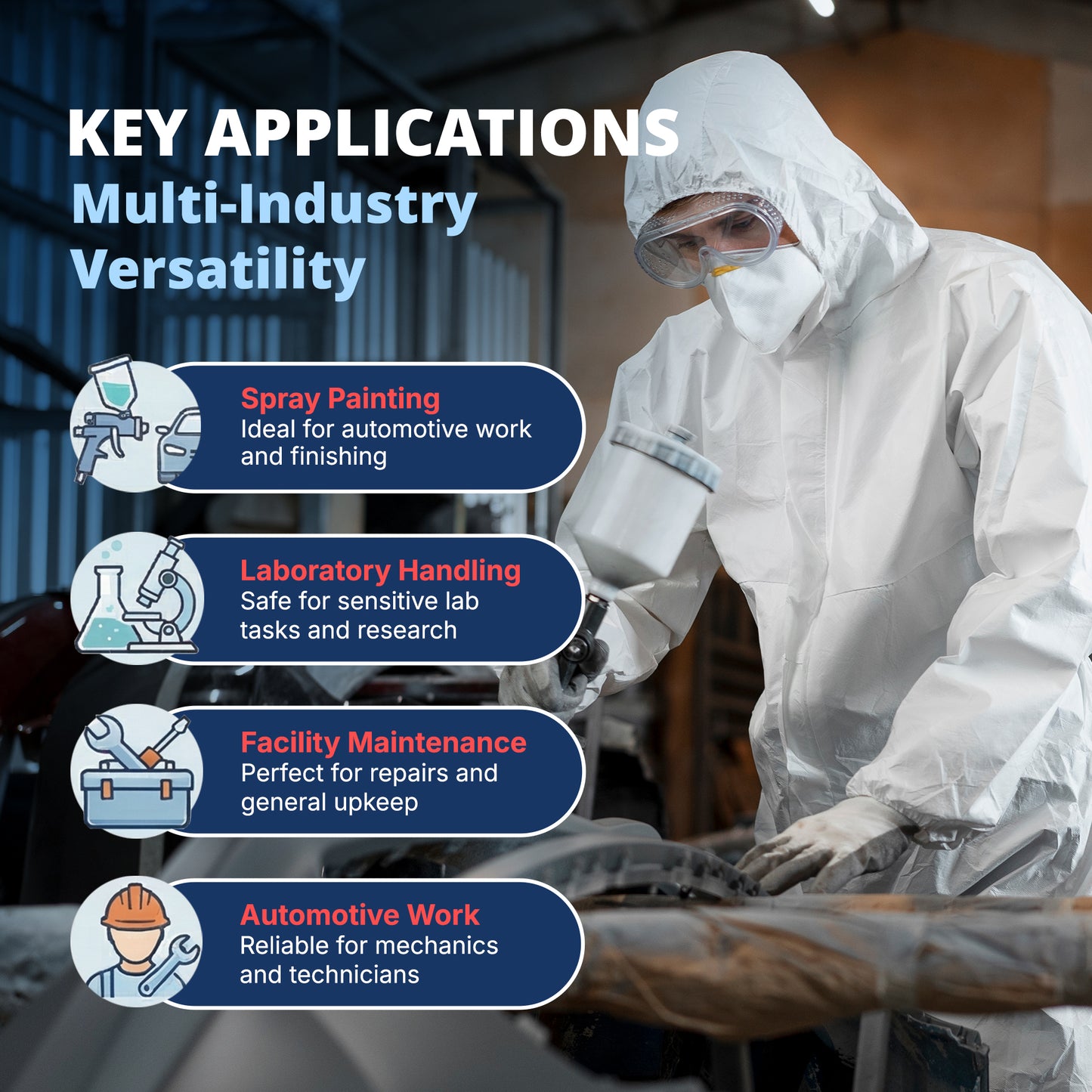 Tyvek Style Coveralls with Hood Breathable 3-Layer PTFE Suits, Elastic at Wrist and Ankles