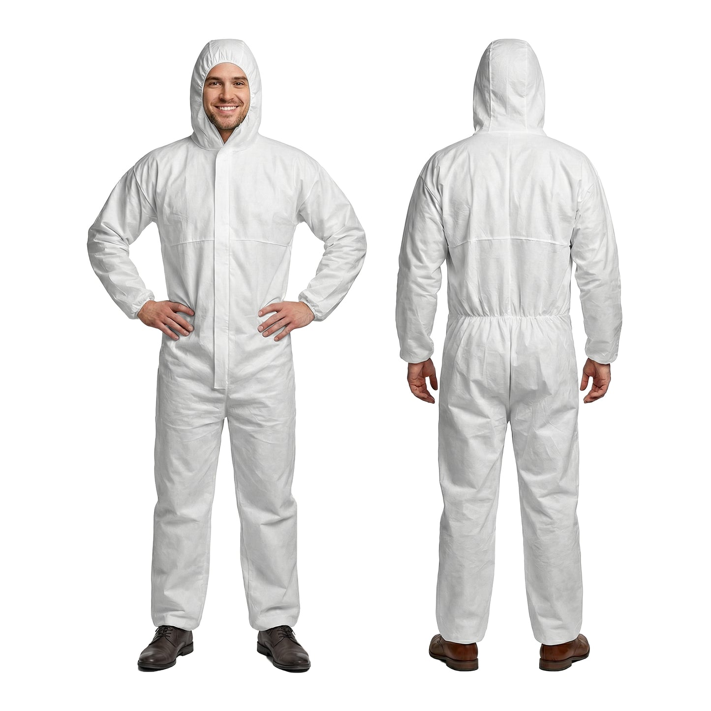 Tyvek Style Coveralls with Hood Breathable 3-Layer PTFE Suits, Elastic at Wrist and Ankles