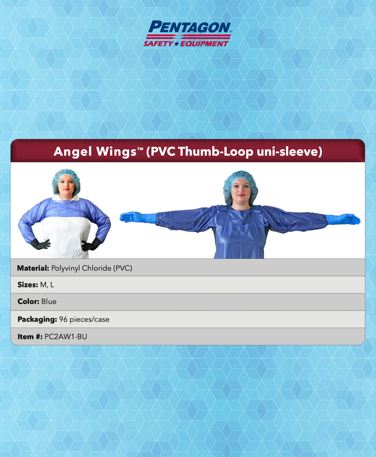 96 pcs - Angel Wings™ - Disposable PVC Thumb-Loop Uni-Sleeve, Protects Arms From Chemicals
