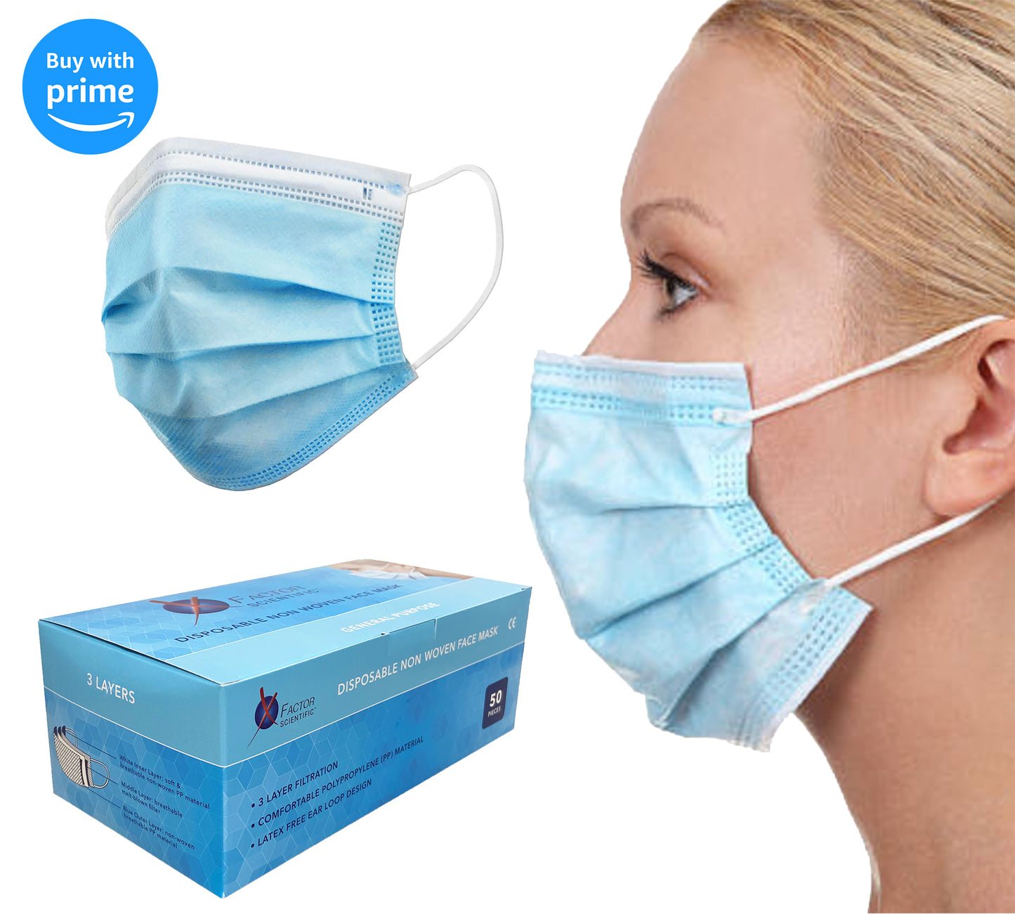 50 pcs/box - 3 Ply Medical Face Masks (Type IIR/Level 2), Breathable, Ear Loop, Free Shipping