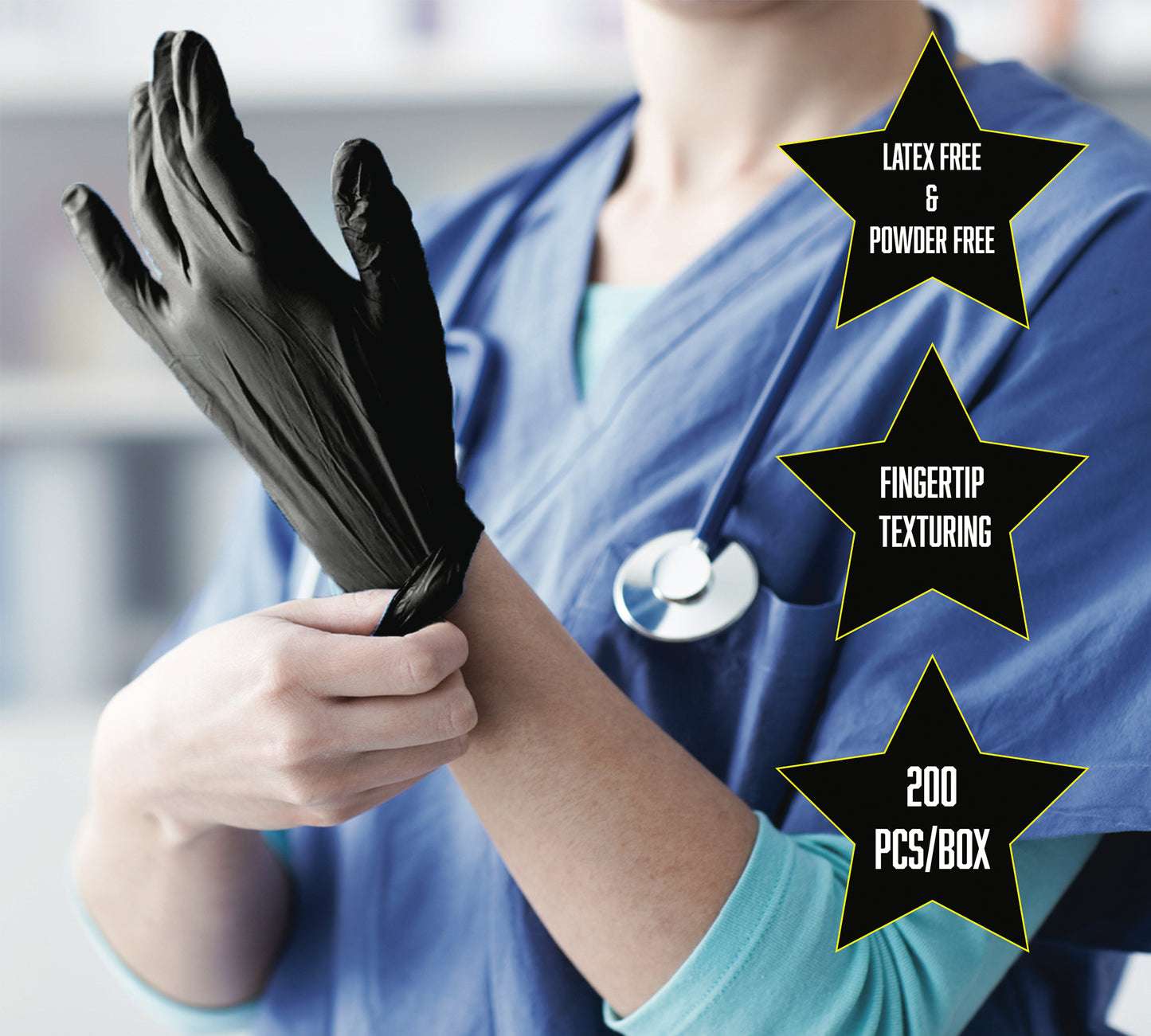 Dark Star Nitrile Examination Gloves -  Disposable, Latex and Powder Free, Black Medical Glove, Exam Grade, Tattoo, Lab, Cleaning
