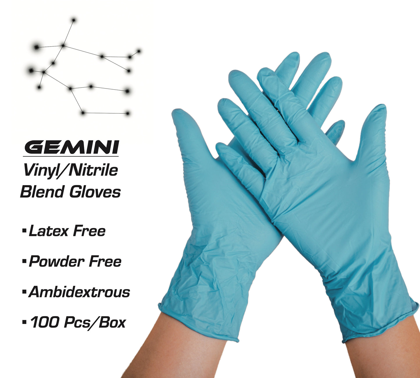 Gemini Disposable Food Prep Gloves – Blue Nitrile Vinyl Blend Glove, Latex Free, For Cleaning, Cooking, Kitchen, Tattoo