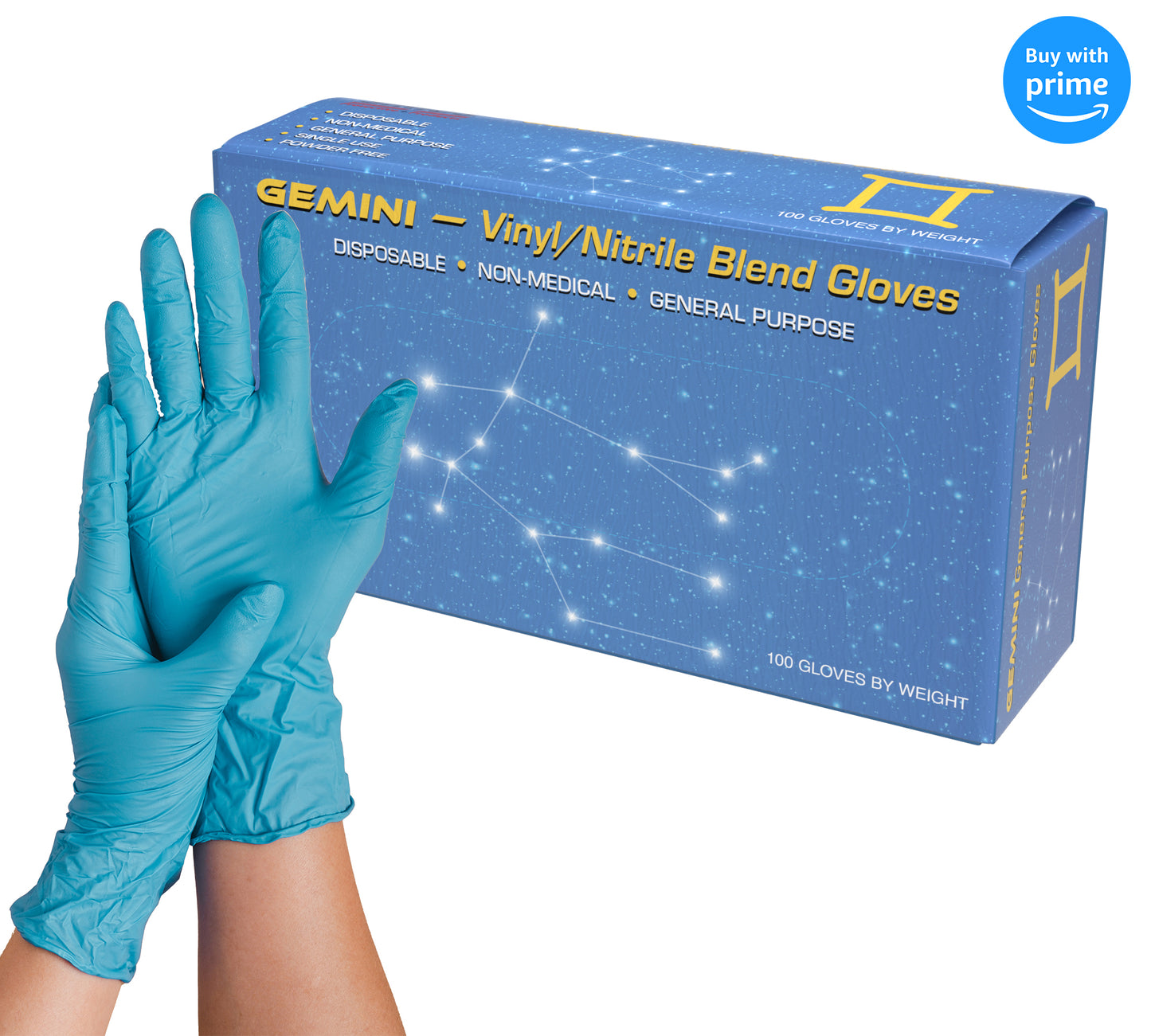 Gemini Disposable Food Prep Gloves – Blue Nitrile Vinyl Blend Glove, Latex Free, For Cleaning, Cooking, Kitchen, Tattoo