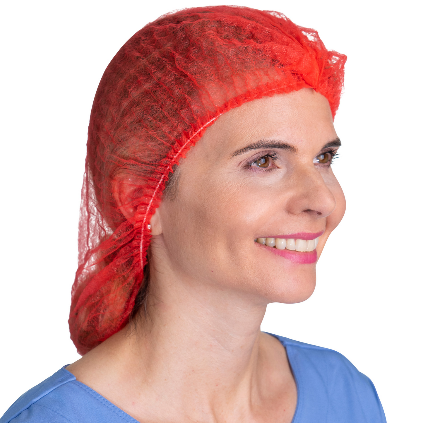 Red Bouffant Hairnet on Woman