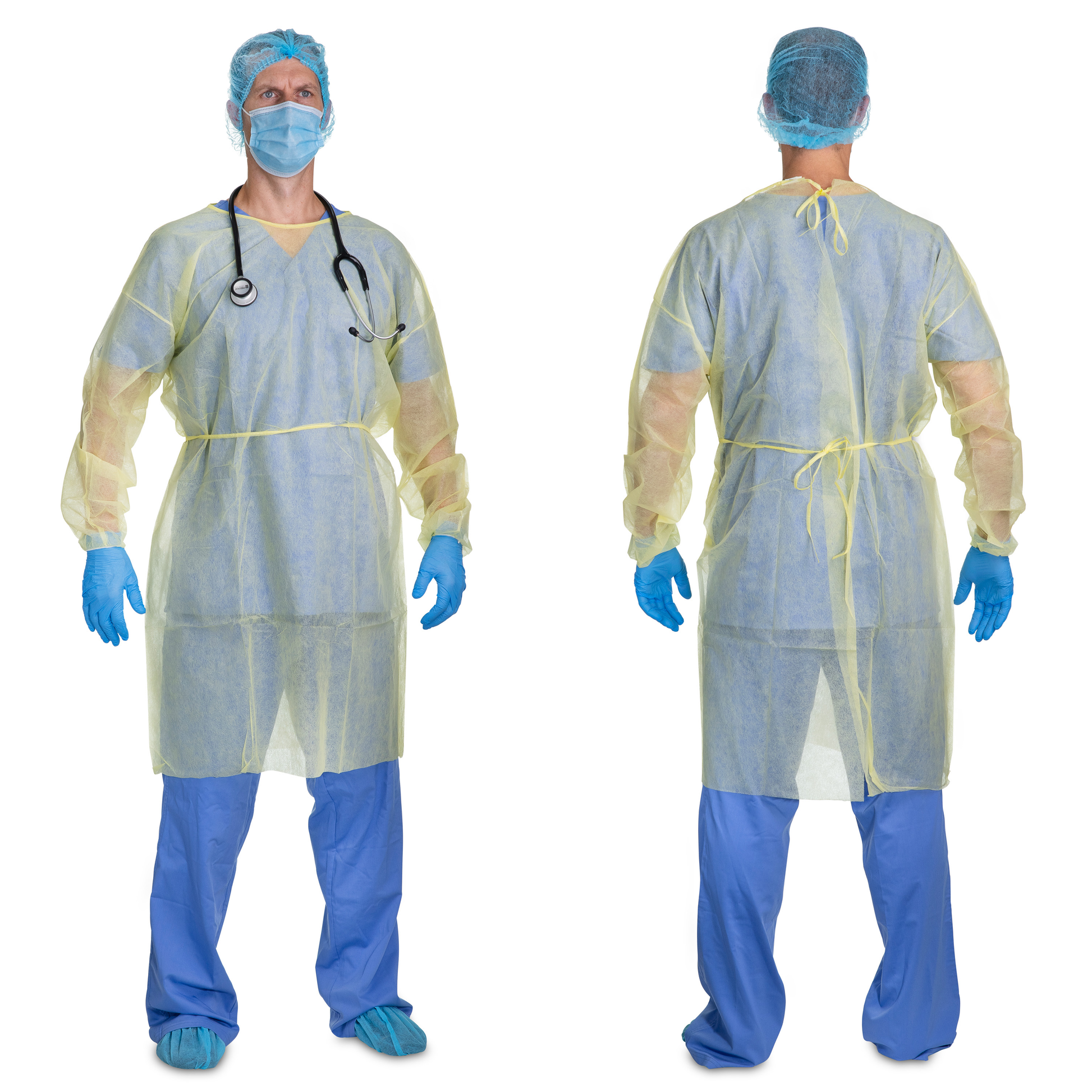 Isolation Gown With Elastic Cuff, Latex-Free,  Fluid Resistant, Polypropylene, Dental, Medical, Hospital