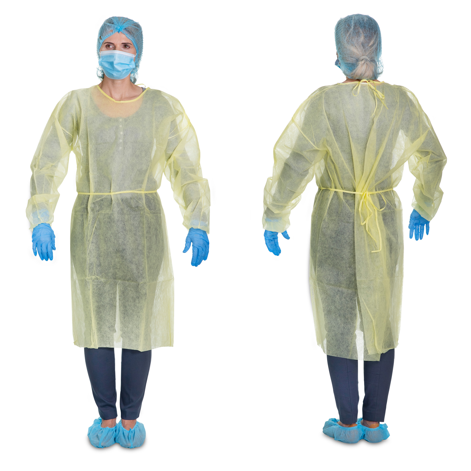 Disposable Protective Isolation Gown on woman