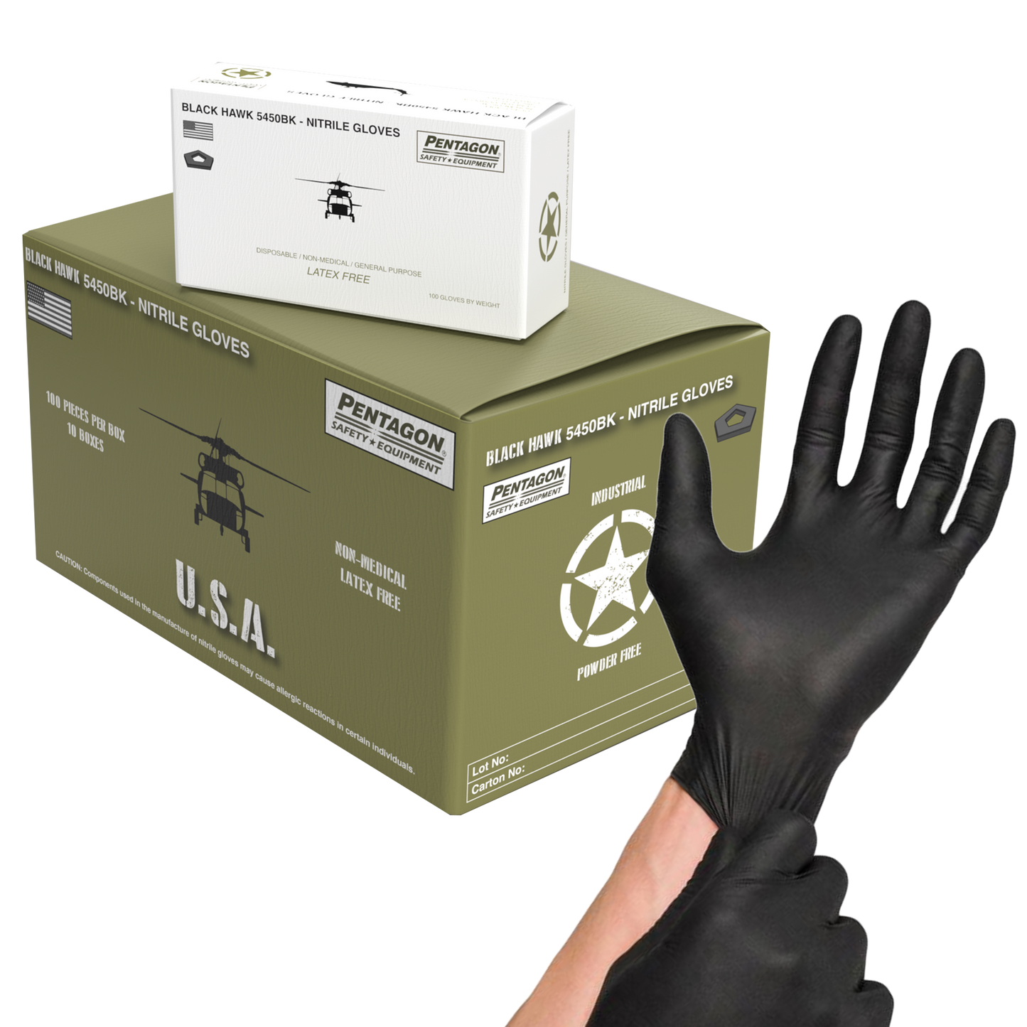 Black Hawk - 5 mils Disposable Nitrile Gloves, Black, Powder Free, Latex Free, Industrial Gloves