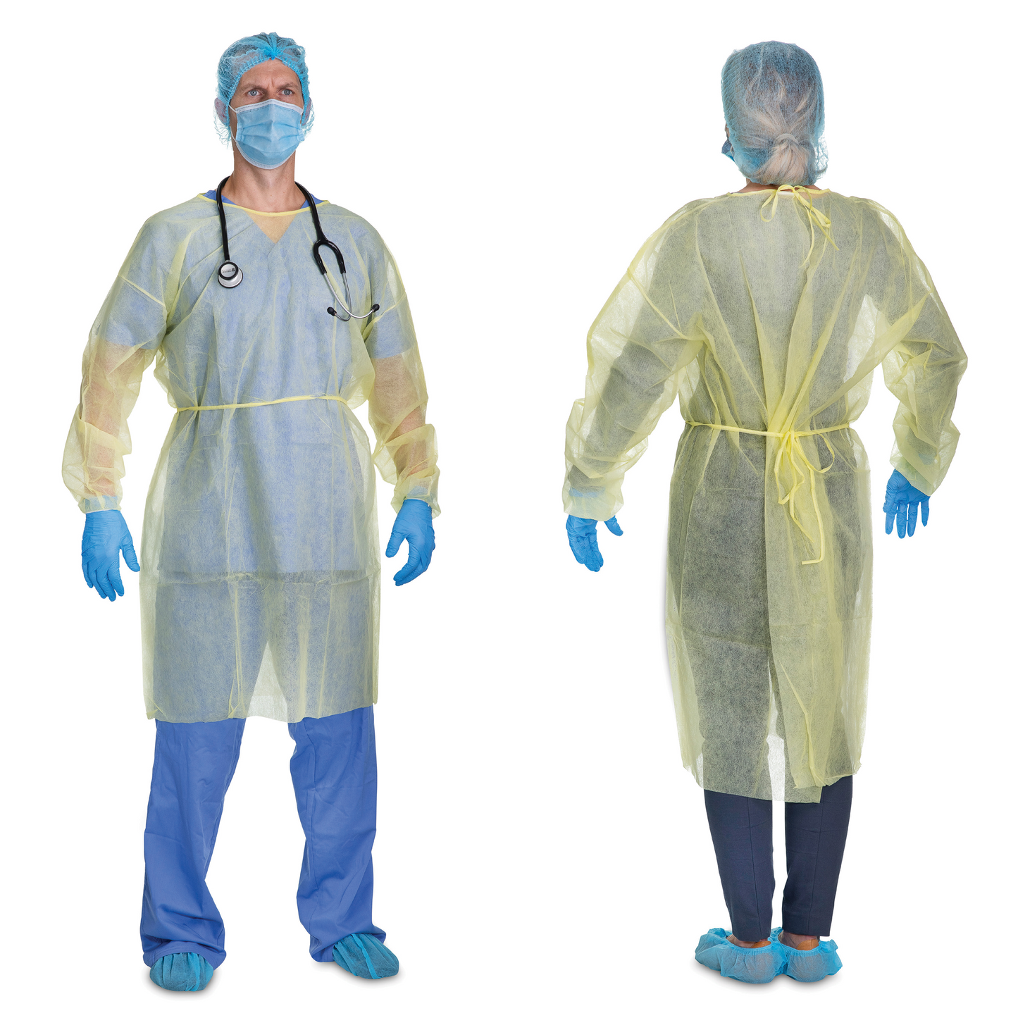 Disposable Protective Isolation Gown Front and Back
